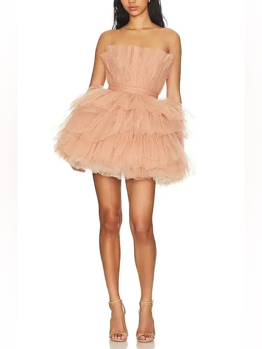 Bronx and Banco Strapless Tiered Tulle Mini Dress in Blush - Picture 2 of 4